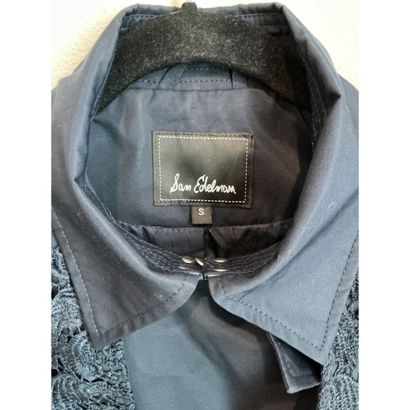 Sam Edelman Trench Coat Womens Small Belted Single Breasted Navy Crochet - Picture 4 of 5